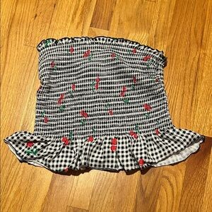 Gingham Crop Top with Cherry Print